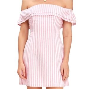 Lulu's Seaside Skipper Blush Pink Striped Off-the-Shoulder Mini Dress XL